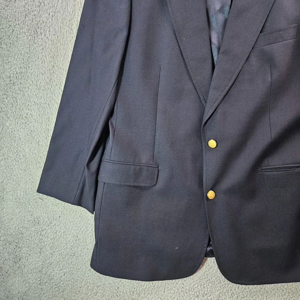 Brooks Brothers 43L Wool Suit Blazer Jacket Men Gold Button Brooksease Dark Navy